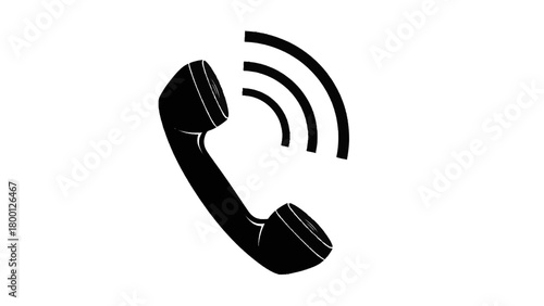 Vector illustration of black silhouette of a vintage telephone handset with sound waves, isolated on transparent background 
