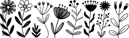 Black Silhouette Botanical Flowers and Plants