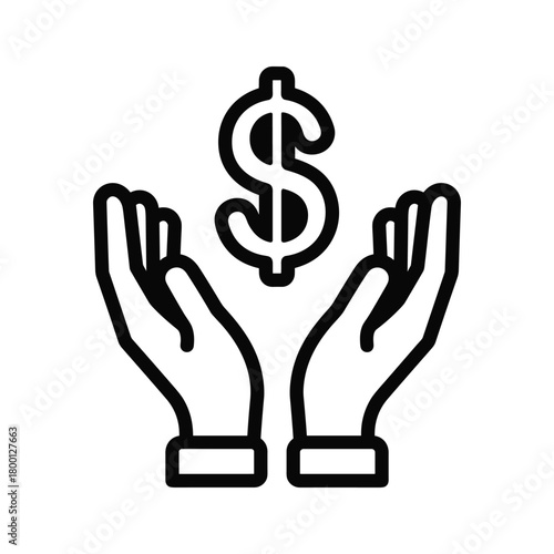 Hands holding a dollar sign, symbolizing financial support and investment, isolated on