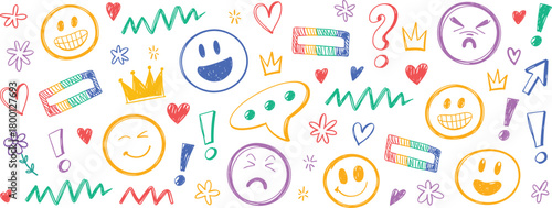 Colorful Hand Drawn Emoticons and Symbols emoji smiley