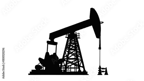 Vector illustration of silhouette of an oil pump jack isolated on transparent background 