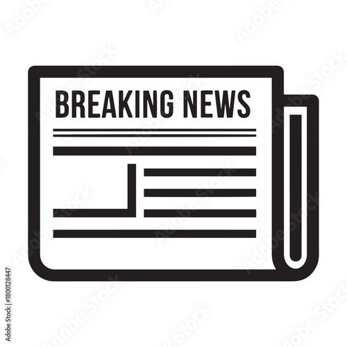 Breaking news newspaper icon graphic with important headlines.