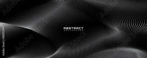 3D silver lines techno abstract background overlap layer on dark space with waves effect decoration. Modern graphic design element stripes style concept for web, poster, flyer, card, or brochure cover