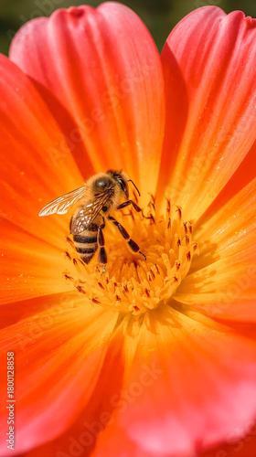 Bee on vibrant flower close-up