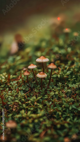 Cluster of mushrooms on green moss