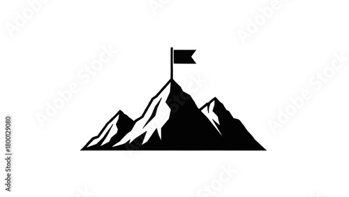 Vector illustration of mountain peak with a flag on top, isolated on transparent background 