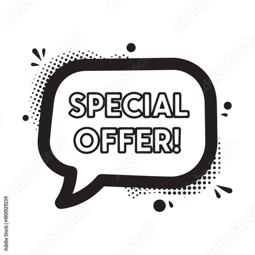 Special offer text in a speech bubble with modern dots design