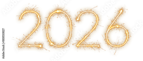 2026 happy new year date formed by clean gold sparkler lines, an isolated digital element ideal for utilizing in bold advertising, modern invitations, or website header graphics welcoming the New Year