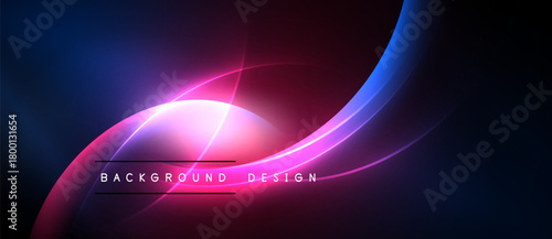 Abstract background features vibrant blue, pink, purple gradients. Curved lines create dynamic light effects, modern design element.