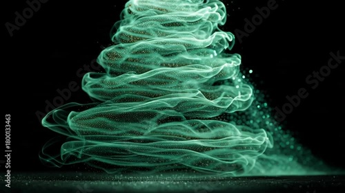 Abstract tree of flowing green light on black