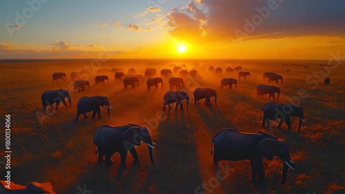 Wallpaper Mural Herd of african elephants silhouetted against sunset Torontodigital.ca