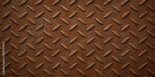 Seamless rusty diamond plate metal texture for industrial floor or construction surface