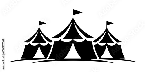 Black and White Silhouette of Three Circus Tents with Flags