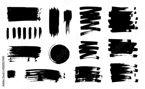 Collection of Black Brush Strokes and Paint Splatters