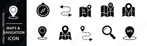Navigate life's journey with these essential map and compass icons for wayfinding, exploration, and location-based services in sleek, modern style