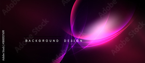 Abstract design features flowing curves, vibrant pinks, purples against dark backdrop. Modern aesthetic, suitable background element.