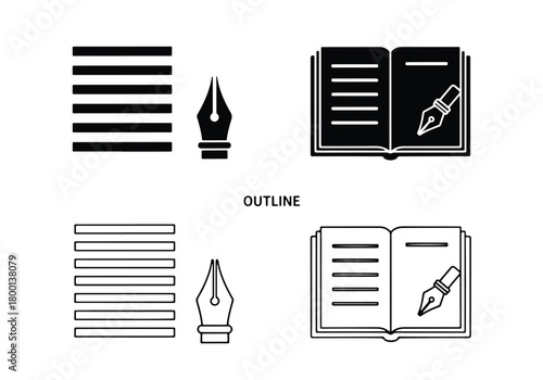 Writing and reading symbols creative icons set - Vector icon symbol for website - Icon vector - Blue icon vector - Line and glyph solid icon set