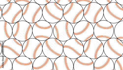 Seamless Pattern of Baseball Stitching and White Balls