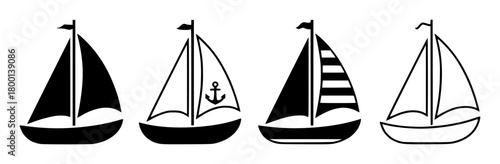 Set of four stylized sailboat icons with different sail designs