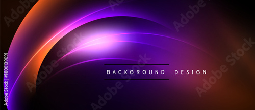 Abstract neon curves create vibrant background. Purple, orange hues blend seamlessly. Text reads background design. Minimalist, modern aesthetic.