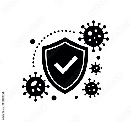 micro barrier defense shield flat black solid vector illustration isolated on white background