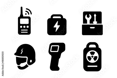 Emergency tools silhouettes, safety and measure icons