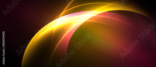Abstract design features vibrant curves, warm colors, dynamic light. Smooth gradients create flowing energy, modern aesthetic.