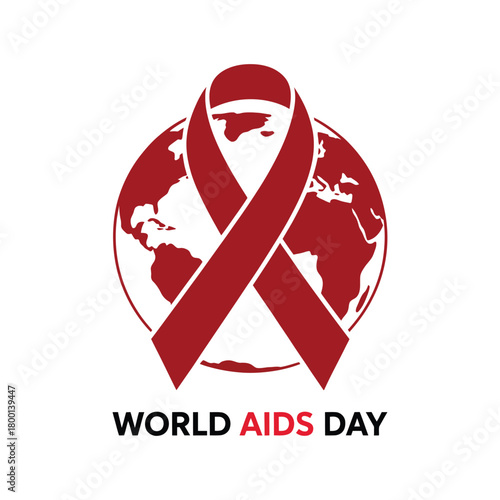 World AIDS Day awareness ribbon embraces the globe, symbolizing global solidarity.