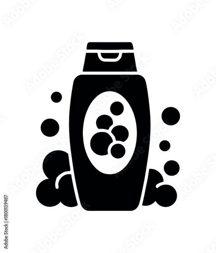 shower gel bottle with bubbles flat black solid vector illustration isolated on white background
