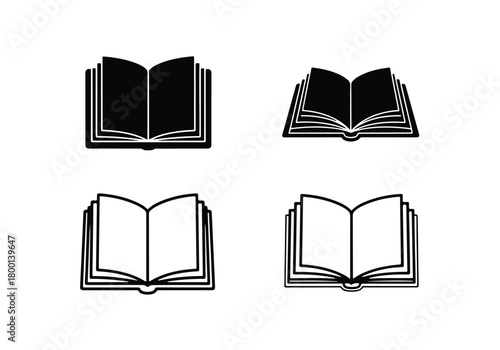 Set of four open book icons simple line art styles - Vector icon symbol for website - Icon vector - Blue icon vector - Line and glyph solid icon set