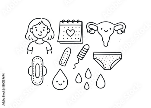 handdrawn cute doodle style menstrual education chart vector line illustration