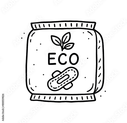 handdrawn cute doodle style eco sanitary pad package vector line illustration