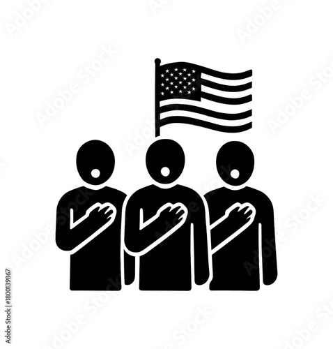 group singing national anthem flat black solid vector illustration isolated on white background