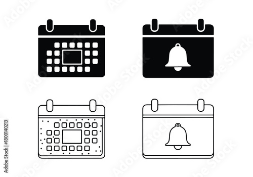 Calendar reminder icons set for scheduling and alerts - Vector icon symbol for website - Icon vector - Blue icon vector - Line and glyph solid icon set
