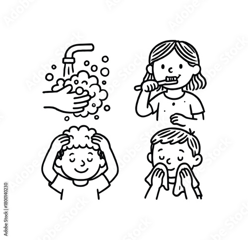 handdrawn cute doodle style personal hygiene education poster vector line illustration