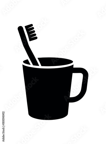 clean toothbrush holder with cup flat black solid vector illustration isolated on white background