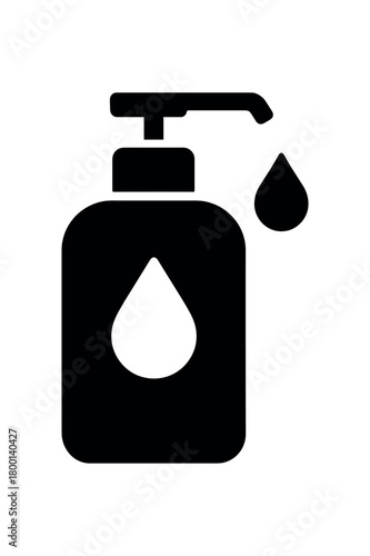 antiseptic gel bottle with droplet flat black solid vector illustration isolated on white background