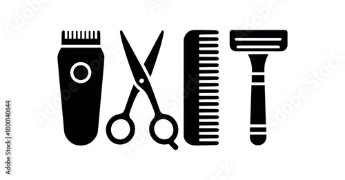 personal grooming set flat black solid vector illustration isolated on white background