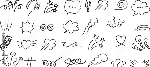 Handdrawn doodles of comic book effects