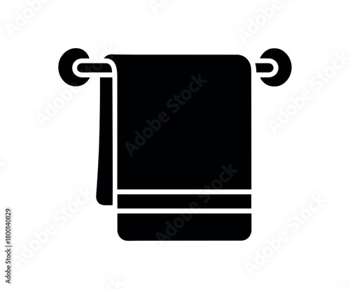 tidy bathroom towel hanger flat black solid vector illustration isolated on white background