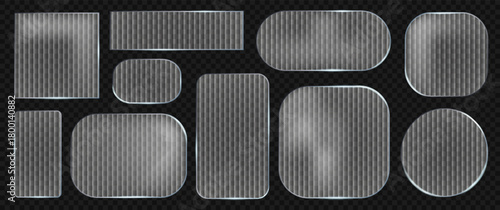 Polycarbonate plexi ribbed plate glass, rectangle transparent plastic, 3d texture mirror - vector