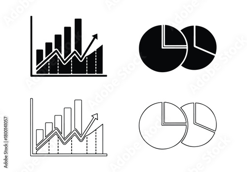 Business growth and data analysis icons set - Vector icon symbol for website - Icon vector - Blue icon vector - Line and glyph solid icon set