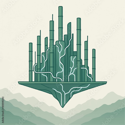 A Surreal Landscape Illustration with Lush Greenery