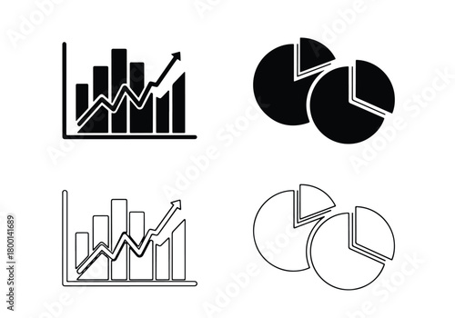 Business data analysis charts and graphs icons set - Vector icon symbol for website - Icon vector - Blue icon vector - Line and glyph solid icon set