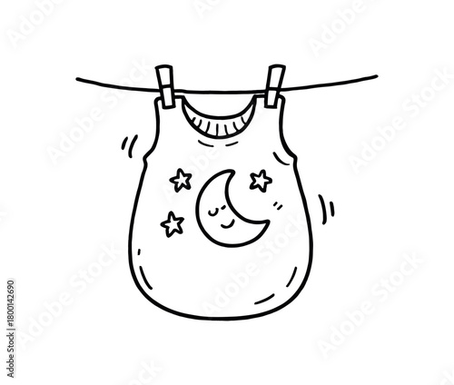 handdrawn cute doodle style sleep sack drying on line vector line illustration