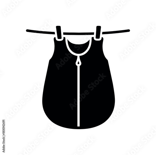sleep sack drying on line flat black solid vector illustration isolated on white background
