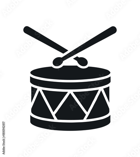 drum with sticks flat black solid vector illustration isolated on white background
