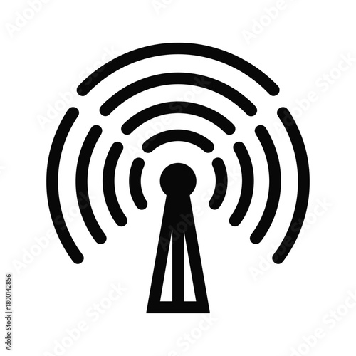 Abstract symbol of a broadcast tower emitting radio waves, isolated on