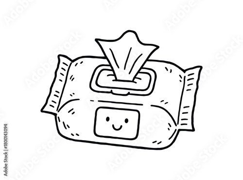 handdrawn cute doodle style baby wipes packet vector line illustration