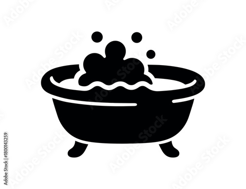 baby bath tub flat black solid vector illustration isolated on white background